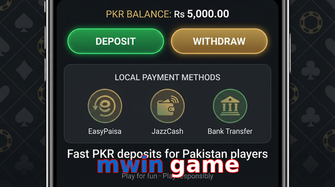 Deposit and withdrawal screen with PKR methods